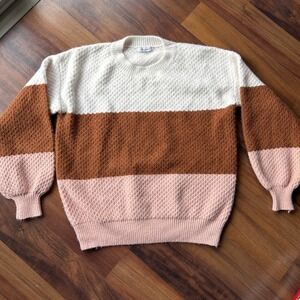 White Birch Colorblock Textured Knit Sweater Cozy‎ Casual Everyday Size S